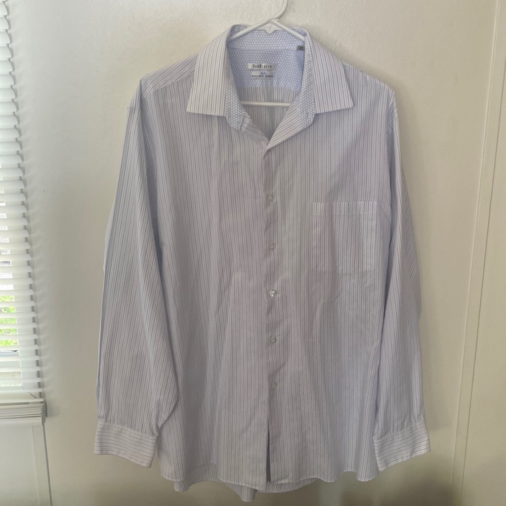 Men’s Van Heusen Blue and Purple Striped Dress Shirt 17 34/35